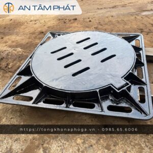 Nắp hố ga gang 600×600 (Khung âm – Thoát nước)