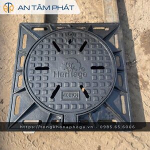 Nắp hố ga gang 900×900 (Khung âm – Thoát nước)
